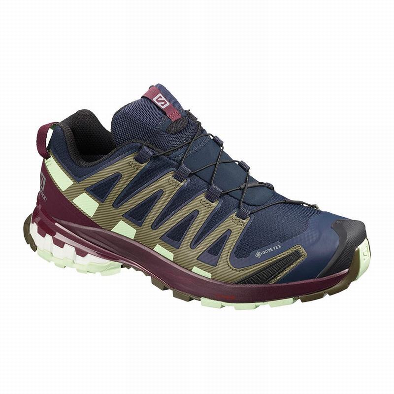 SALOMON XA PRO 3D V8 GORE-TEX Philippines - Women's Trail Running Shoes - Navy/Burgundy | 380574-IQE